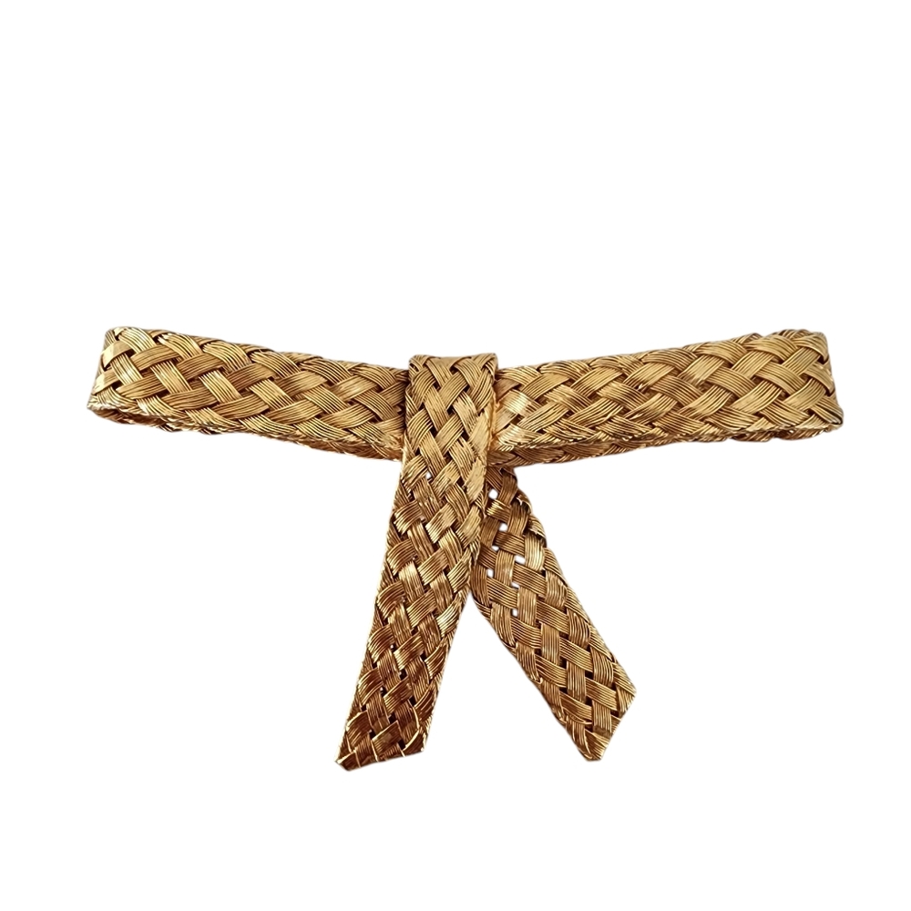 Vintage Brooch Pin wire weave woven wire gold bow tie ribbon A0208 -Q6 - Picture 1 of 13